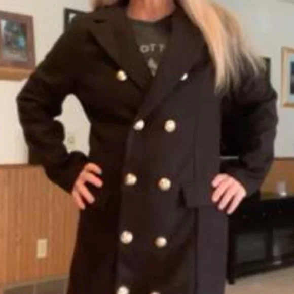 Classic Button up Long Jacket Coat Shabby chic bla - Picture 7 of 8